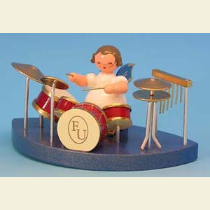 Angels Angels - blue wings - small Angel at drums fitting cloud connector system - Blue Wings - standing - 6cm / 2,3 inch