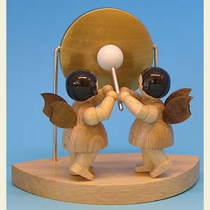 Angels Angels - natural - small 2 Angels with big gong fitting cloud connector system - natural colors - standing - 6cm / 2,3 inch