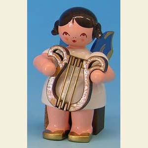 Angels Angels - blue wings - small Angel with lyre - Blue Wings - sitting - 5cm / 2 inch