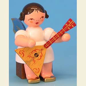 Angels Angels - blue wings - small Angel with balalaika - Blue Wings - sitting - 5cm / 2 inch