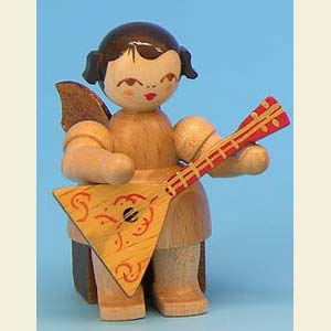 Angels Angels - natural - small Angel with balalaika - natural colors - sitting - 5cm / 2 inch