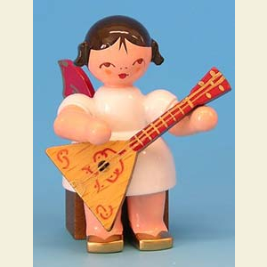 Angels Angels - red wings - small Angel with balalaika - Red Wings - sitting - 5cm / 2 inch