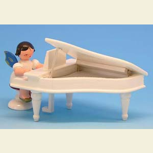 Angels Angels - blue wings - small Angel with white piano - Blue Wings - standing - 6cm / 2,3 inch