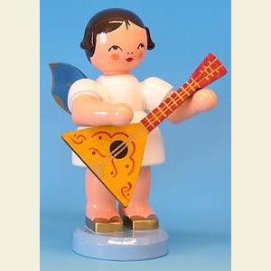 Angels Angels - blue wings - large Angel with balalaika - Blue Wings - standing - 9,5cm / 3,7 inch