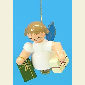 Kleine Figuren & Miniaturen Baumschmuck Engel Baumbehang Schwebeengel - blaue Fl�gel Engel mit 2 Geschenken - Blaue Fl�gel - schwebend - 6cm