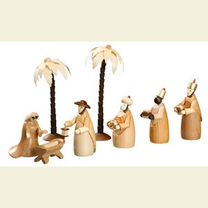 Weihnachtspyramiden Zubeh�r Best�ckung f�r 2 - st�ckige Pyramiden - KRIPPE (natur) - 12 - teilig