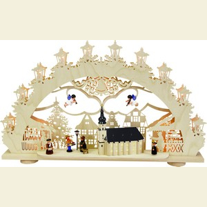 Candle Arches Fret Saw Work 3D-Light-Arch - Old town Christmas fair - 66 x 40 x 11 cm