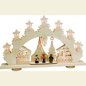 Candle Arches Fret Saw Work 3D-Light-Arch - Old town Christmas fair - 47 x 31 x 6 cm