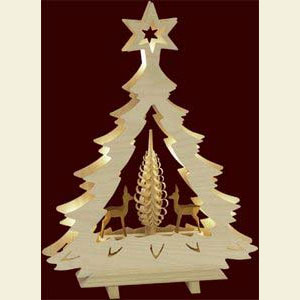 Lichterwelt Lichterspitzen 3D-Tannenbaum - Geschnitzte Rehe - 32 x 42 x 7 cm